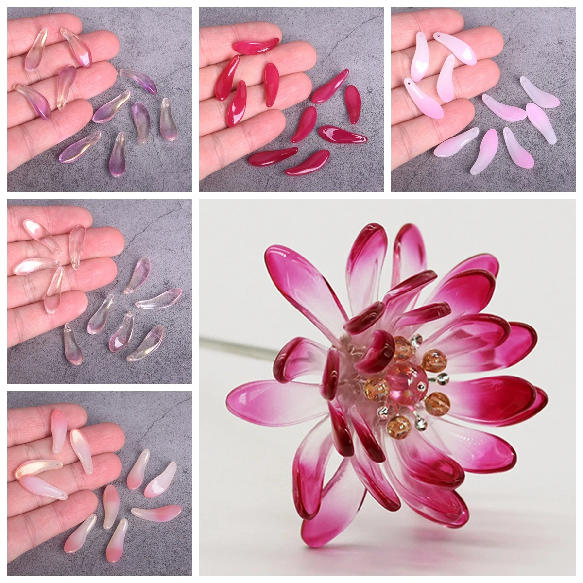 

10pcs 27x8mm Long Petal Shape Crystal Glass Loose Crafts Beads Top Drilled Pendants for Earring Jewelry Making DIY Crafts