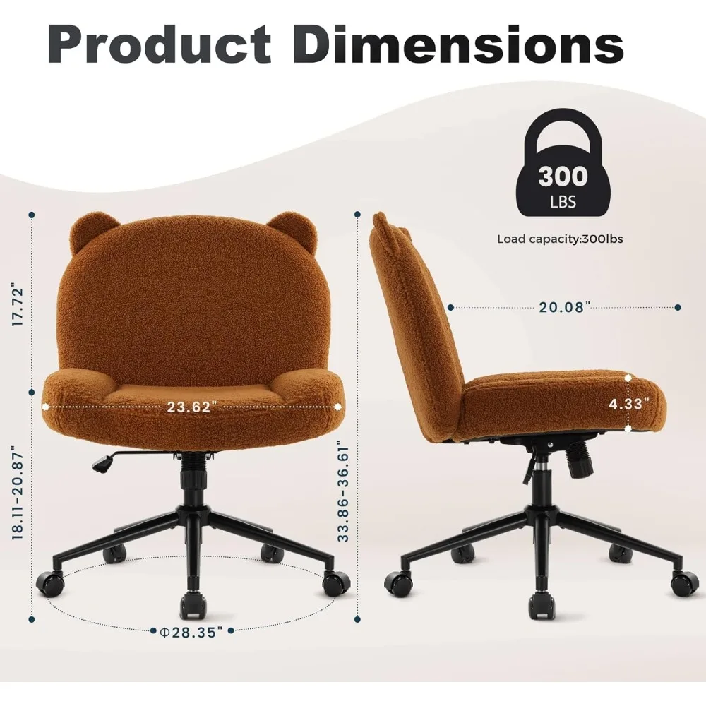 Armless Office Desk Chair with Wheels,Ergonomic Criss Cross Legged Computer Chair with Fabric Padded 3