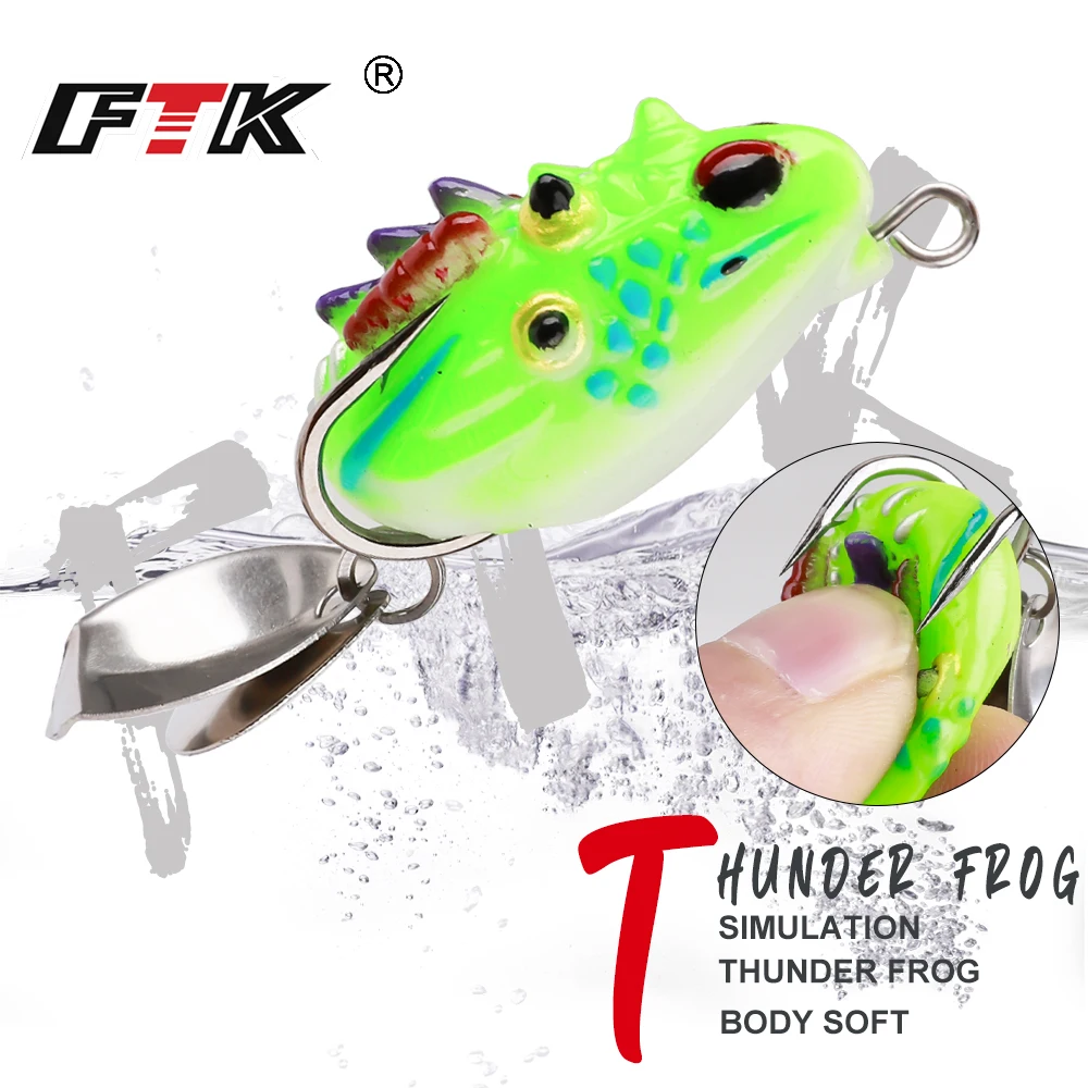 FTK 1pcs/2pcs Simulation Frog Bait 4.2cm/5.5g Upgrade Double Hook And Top Swivel Artificial Bait For Bass Catfish Fishing Tools