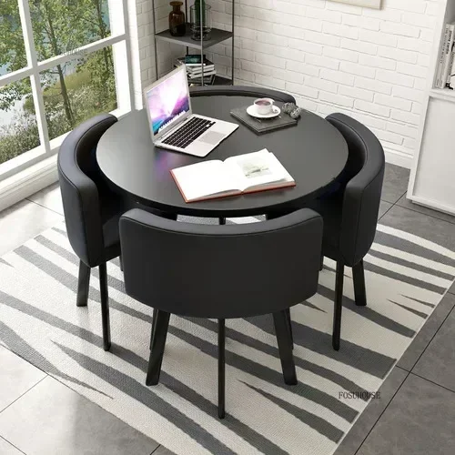 Conjunto de mesas de jantar redondas nórdicas, móveis para sala de jantar, cozinha, conjunto de mesa de jantar com 4 cadeiras, luz para casa, mesas centrais de luxo 45