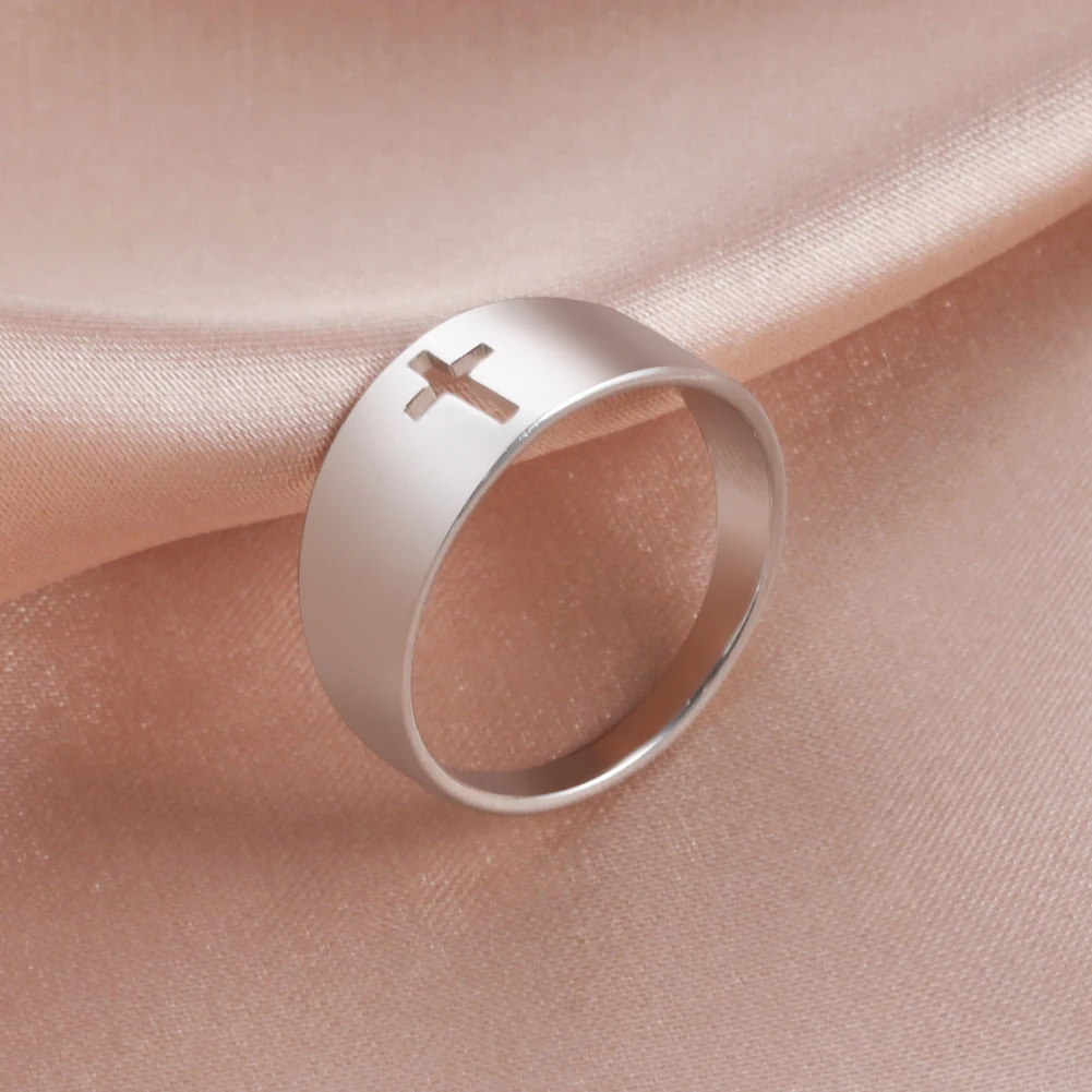 Amaxer For Women and Men Ring Stainless Steel Classical Hollow Cross Gold Color Church Wedding Party Jewelry Gift 3