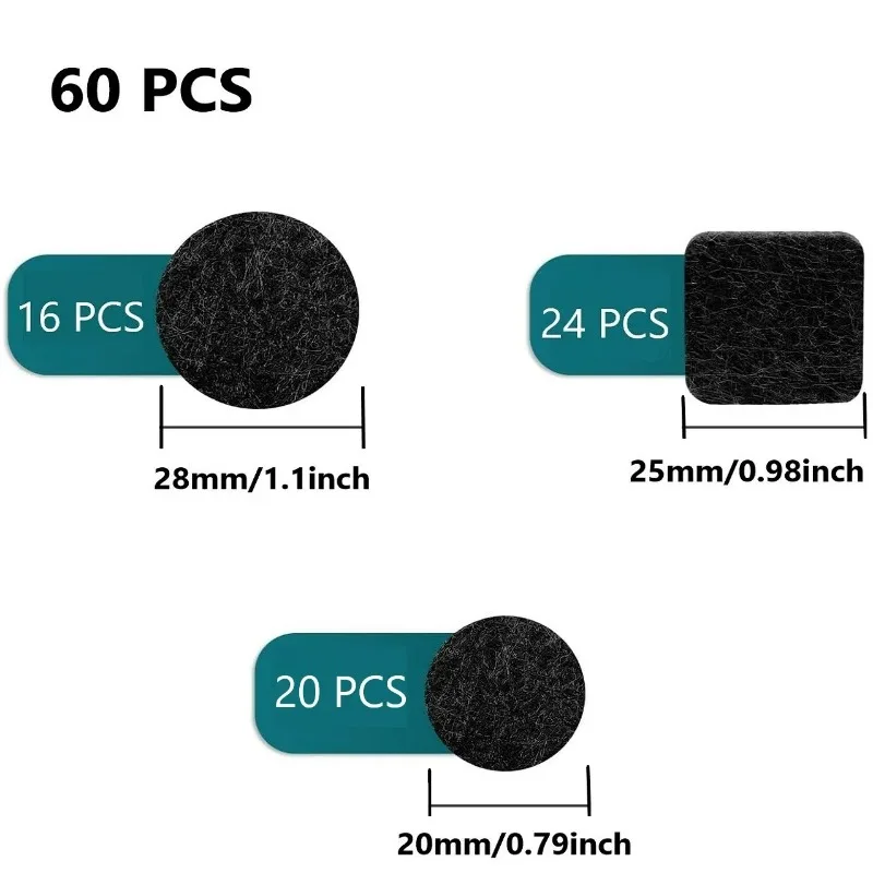 Self-Adhesive Felt Furniture Pads - 60 Pack, 3mm Thick, Anti-Vibration & Noise-Reducing Floor Protectors