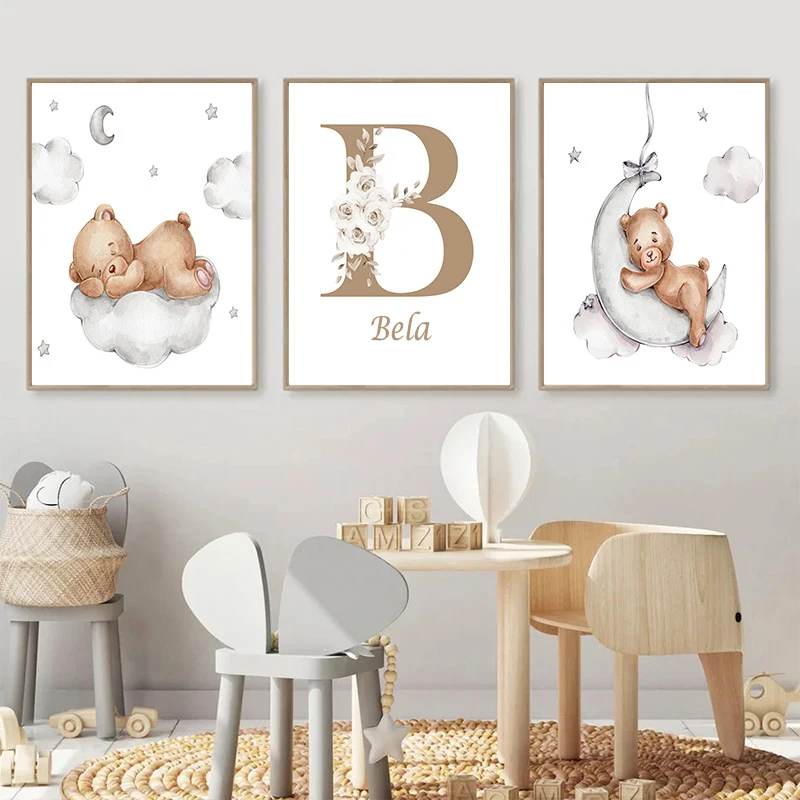 Custom Baby Name Canvas Prints with Bears 3 | Custom Baby Name Canvas Prints with Bears 3