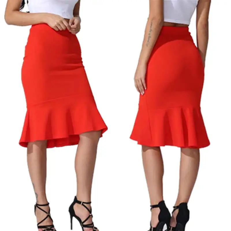 

2023 New Skirts Hot Sale Women's Spring Autumn Elastic High Waist Ruffles Skirts Woman Hip Trumpet Skirt Mermaid