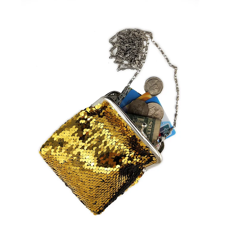 NICOLE & CO New Women Sequin Coin Purse Shoulder Messenger Small Bag Female Metal Farme Wallet Girl Mini Change Card Package