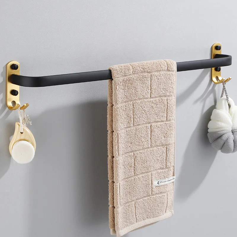 Towel Hanger Wall Mounted 30-50 CM Black Gold Towel Rack Bathroom Aluminum Black Bar Rail Matte Holder