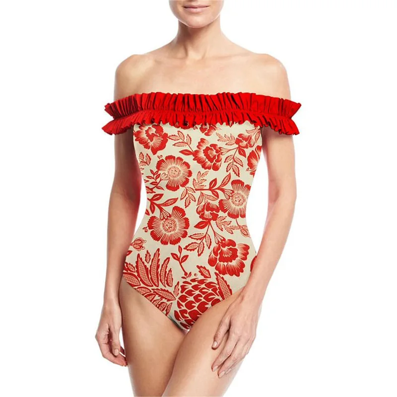Women's Beach Vacation Suit Skirt Swimwear Bikini Summer Beach Wear New One-shoulder One-piece Swimsuit Cover Up