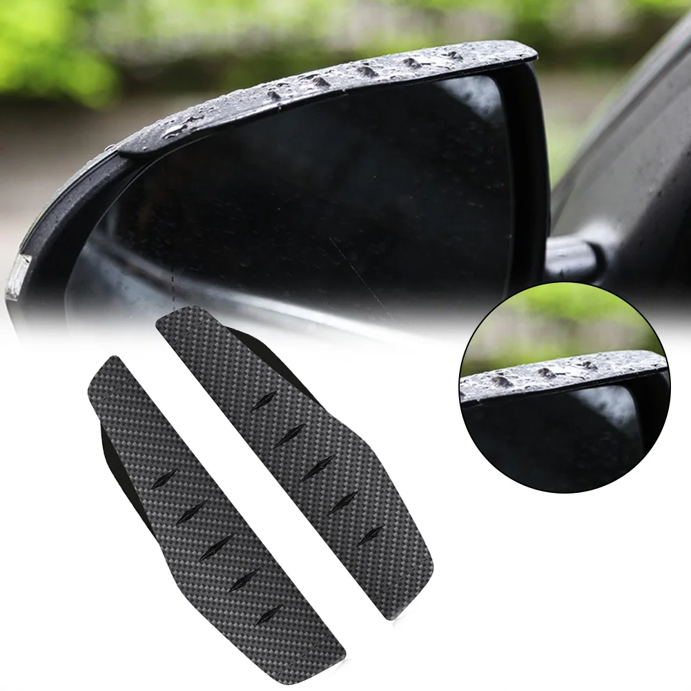 2Pcs Car Rear View Mirror Rain Shield Carbon Fiber Look Visor Sun Shade