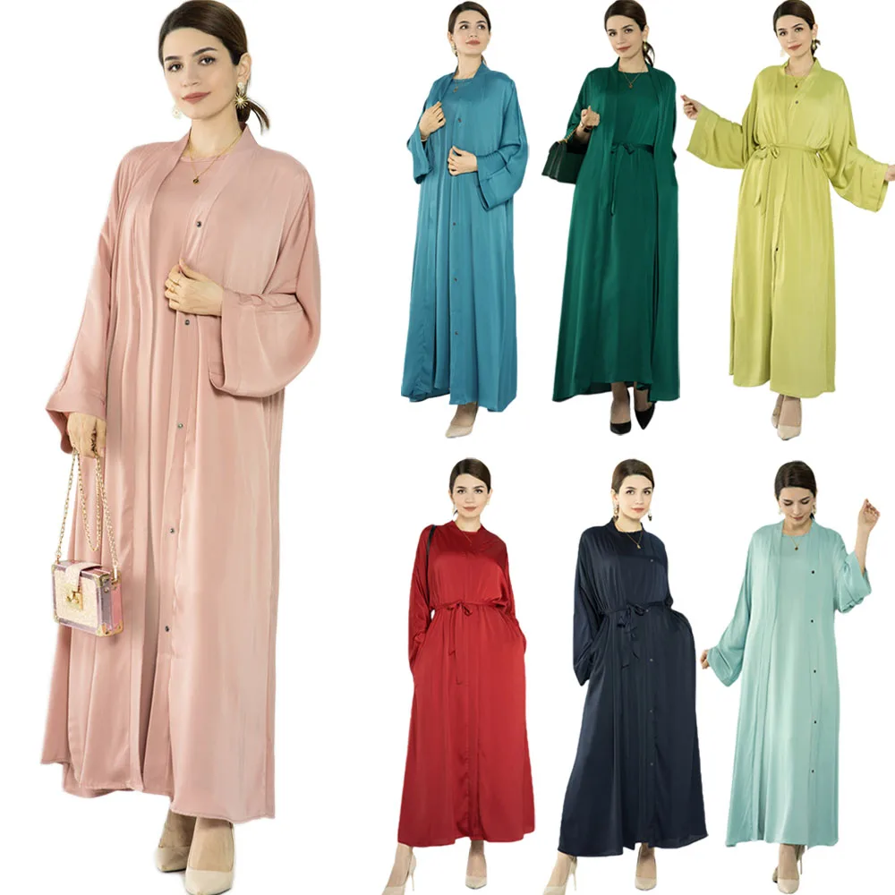 2 Piece Abaya Matching Muslim Sets Hijab Dress Kimono Abayas for Women ...
