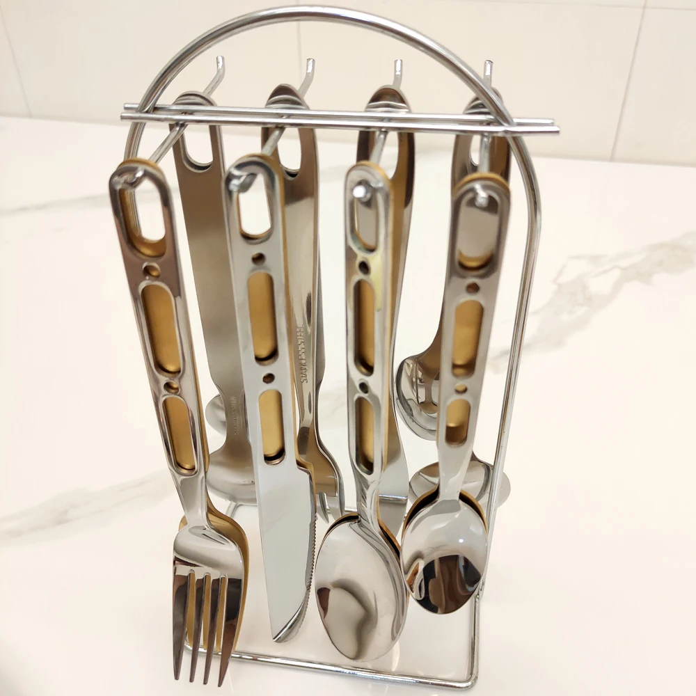Practical Hanging Cutlery 4 In 1 Set Stainless Steel Mirror/Matte Polish Handy Dinnerware Utensils with Loop for Home Kitchen