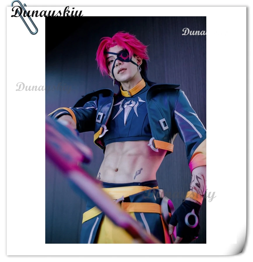 

Game LOL Heartsteel Cosplay Kayn Costume Eyepatch Wig Custom Uniforms Men Women Carnival Halloween Party Outfits Synthetic Hair