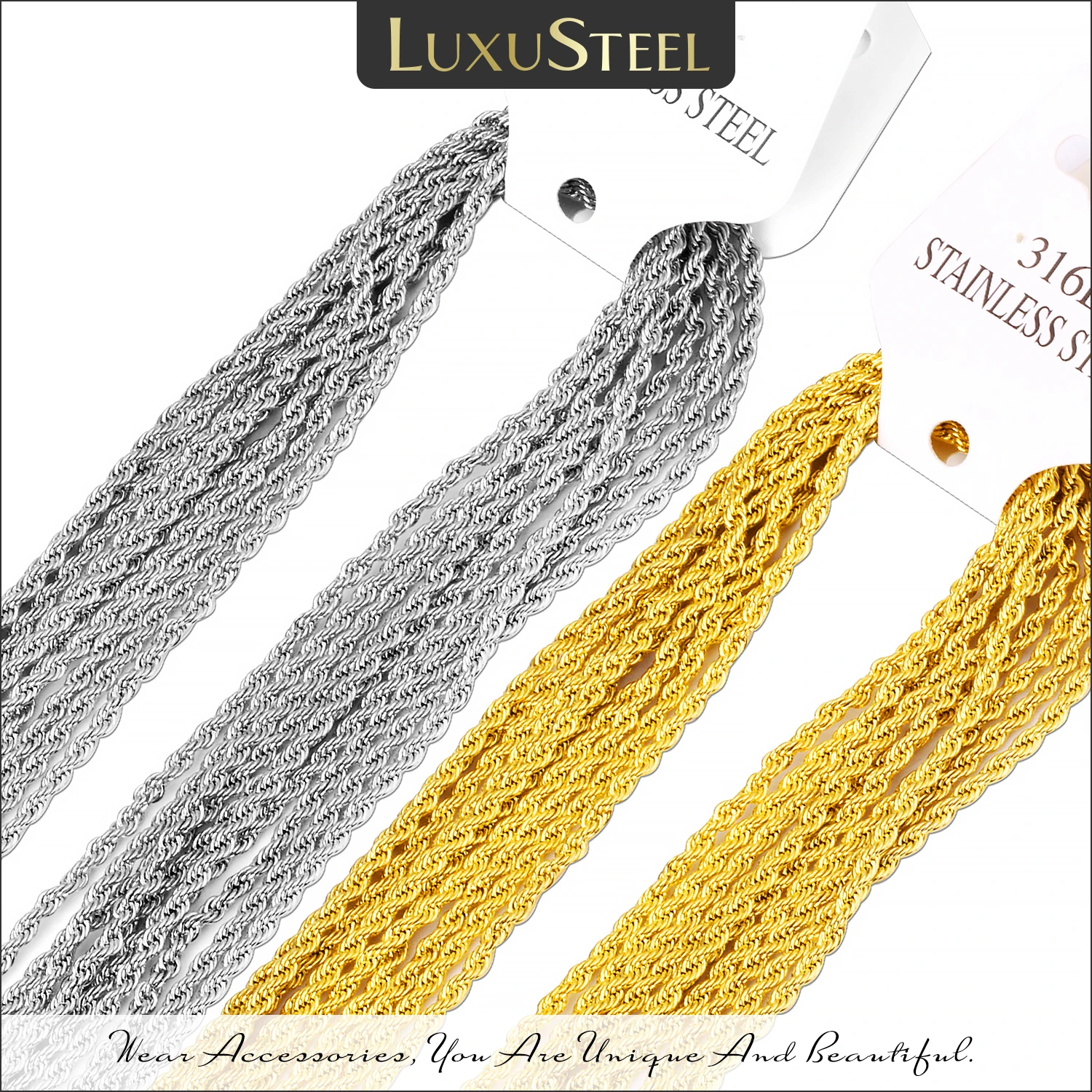 Luxusteel 10 Stks/partij Rvs Twist Touw Ketting Kettingen 2Mm Zilver