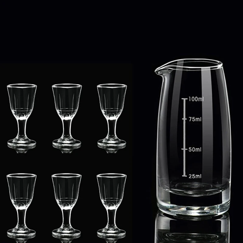 100ml Wine Dispenser Transparent Baijiu Pot Party Luxury Wine Decanter 10ml 4pcs Sets Shot Glass High Footed Small Glass