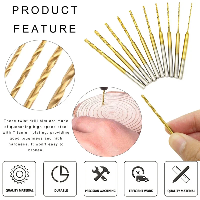 Micro-Twist Drill Bit Set-10Pcs 0.6mm-2.2mm Tiny Drill Bit 2.35 Shank HSS Mini Engraving Bits Hole Drilling Tool
