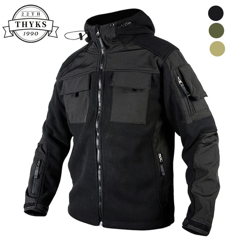 

Brand Tactical Soft Shell Fleece Jacket Men Military Camouflage Multi Pockets Hood Fall Warm Black Outdoor Coat Plus Size