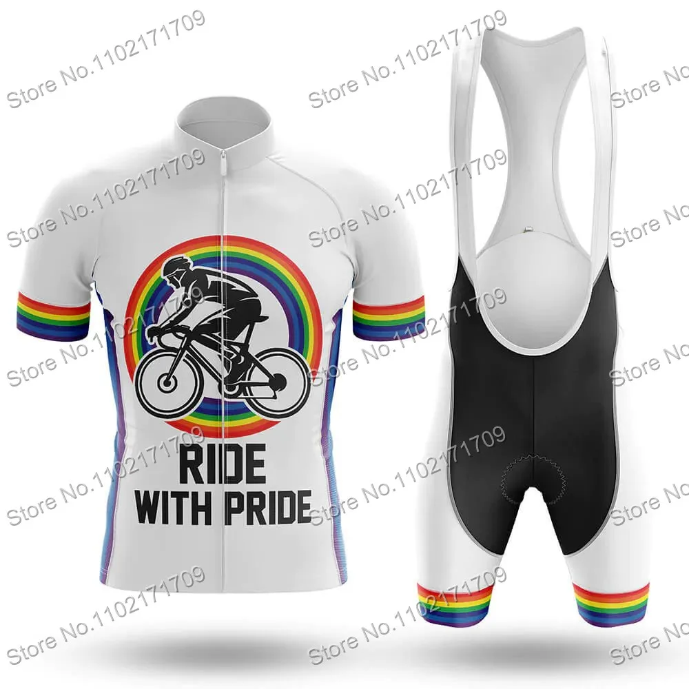 Retro Cycling Jersey Set Unisex Rainbow Stripes Bicycle Clothing