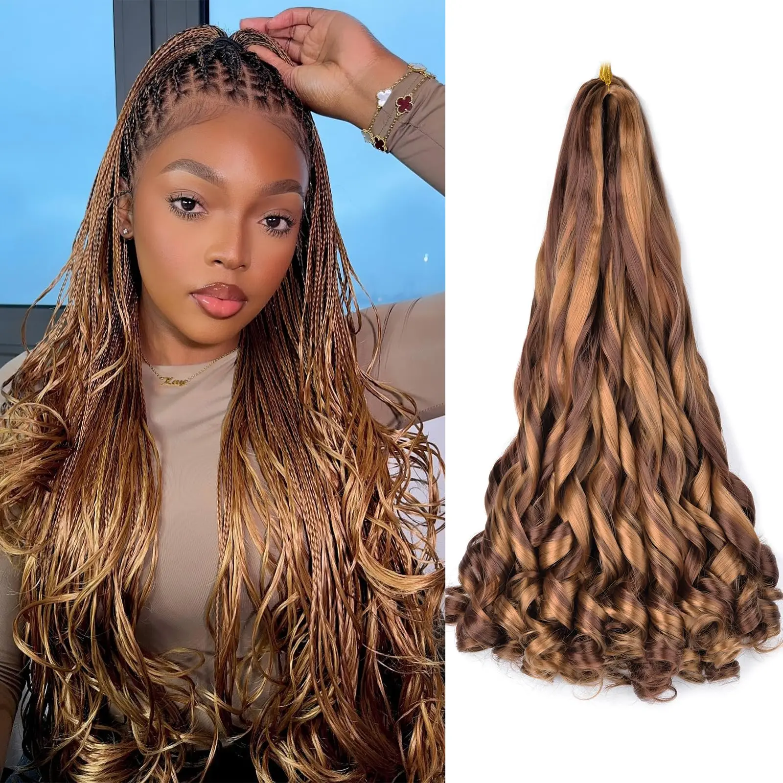 22inch Synthetic Loose Wave Crochet Hair French Curly Braiding Hair Extensions Pre Stretched Curly Crochet hair for Black Women 5