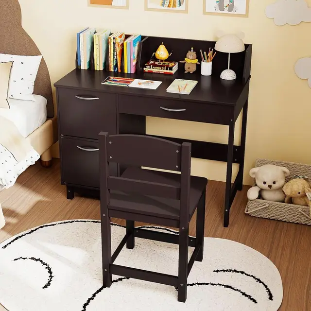 19941-a88359.jpg Wooden Kids Study Desk and Chair Set with Hutch, Storage Drawer & Cabinet for 3-8 Year Olds, Ideal for Writing, Computing, and S