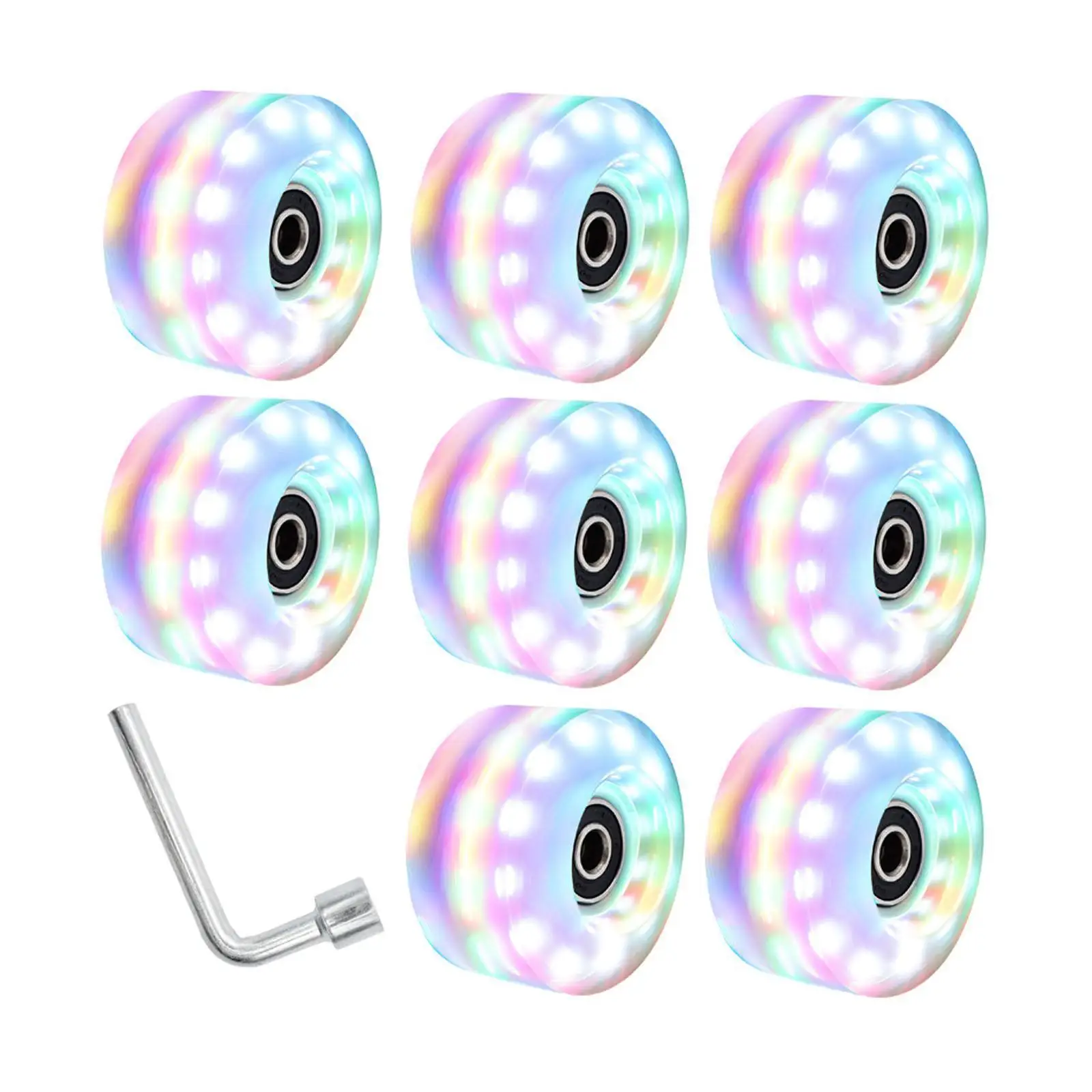 8 Pieces Luminous Roller Skate Wheels 82A Hardness Indoor with Wrench Parts Outdoor with Bearings Light up Roller Skate Wheels
