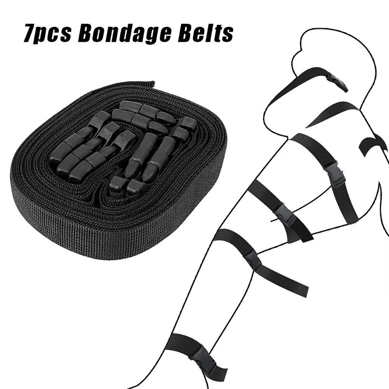 7pcs Nylon Straps Full Body Harness Cuffss Bondage Belts Slave Roleplay
