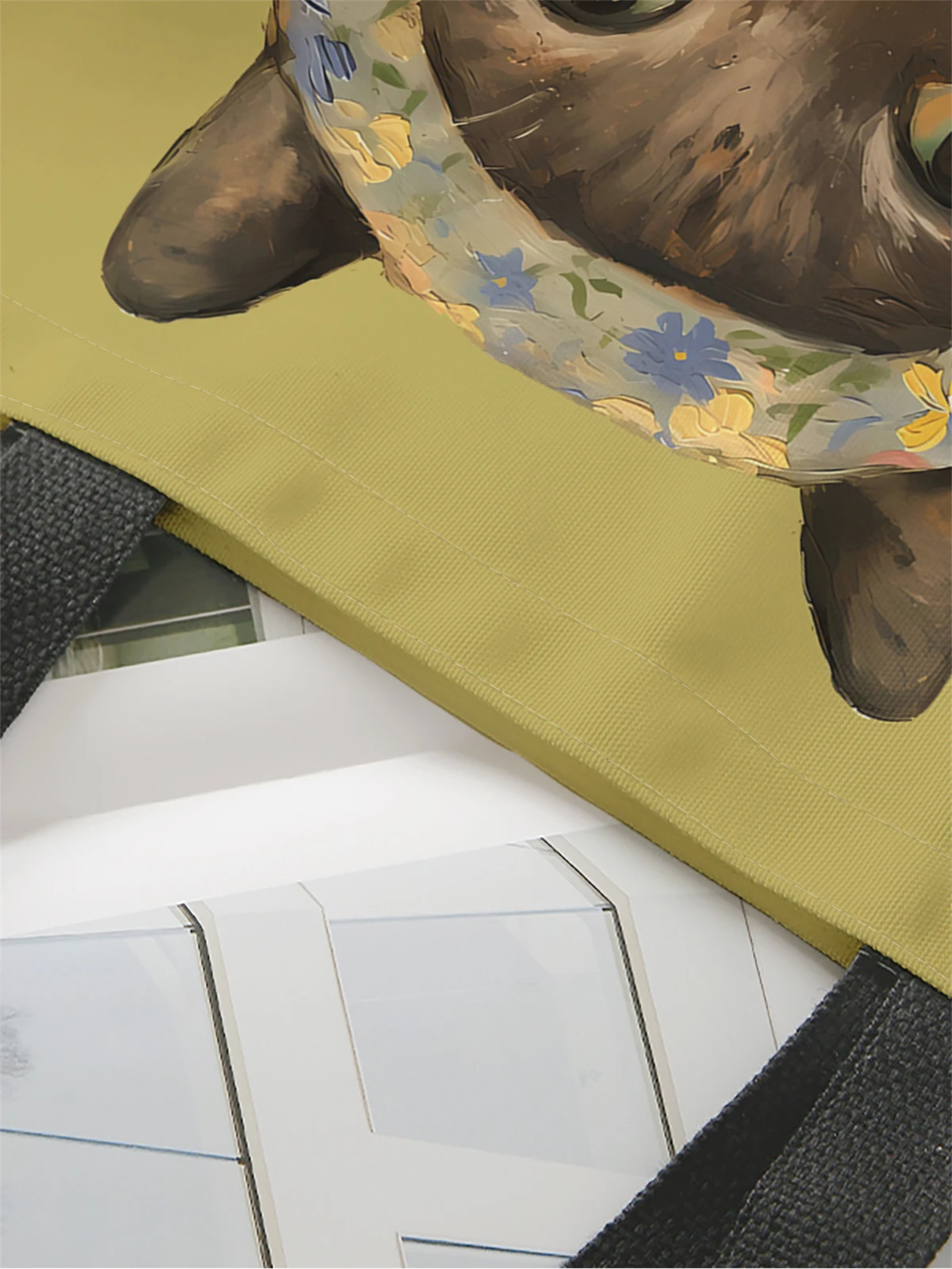 1pc,vintage oil painting cat handbag, reusable fashionable handbag, multifunctional handbag, printed canvas shopping bag