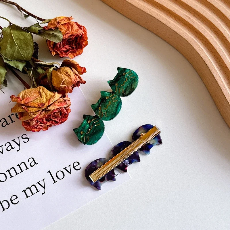 女性と女の子のためのレトロなヘアクリップ,かわいい猫の髪,ヒョウ柄