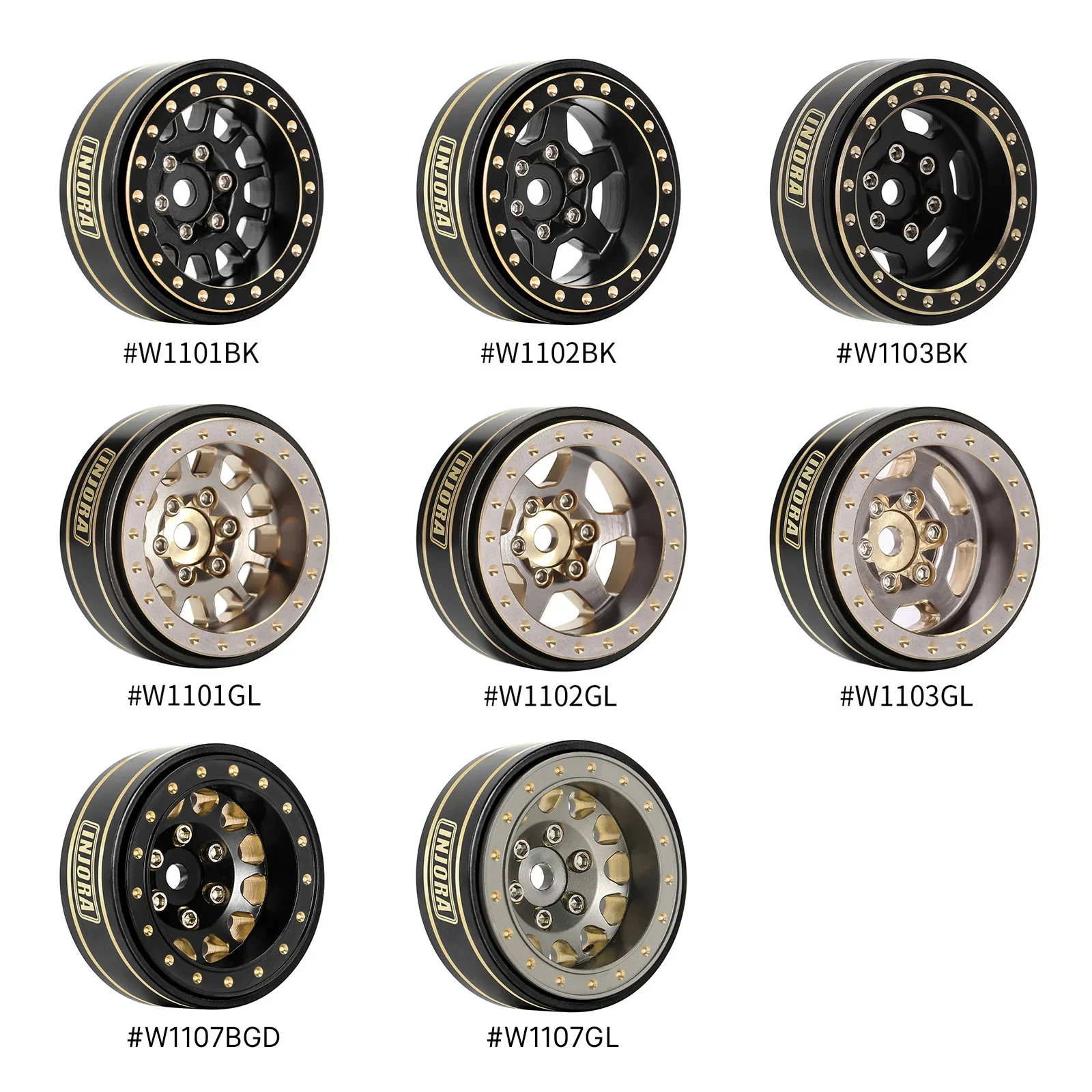 INJORA 1.0 Plus Brass Beadlock Wheel Rims for 1/24 1/18 RC Crawler SCX24 TRX4M FCX24 (W1101 W1102 W1103 W1107) 6