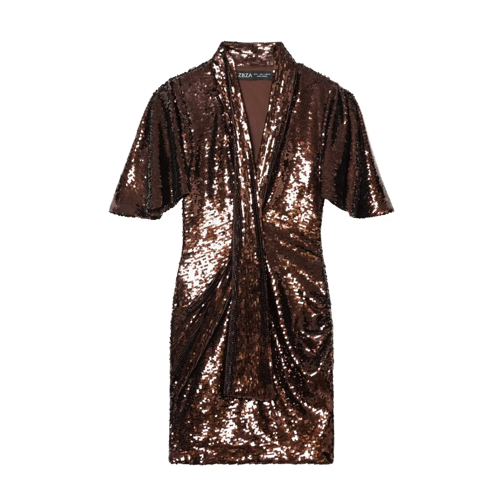 Women's Dress Deep V-neck Short Sleeve Female Sequin Elegant Dresses 2026 New Year Christmas Fashion Chic Evening Party Dresses
