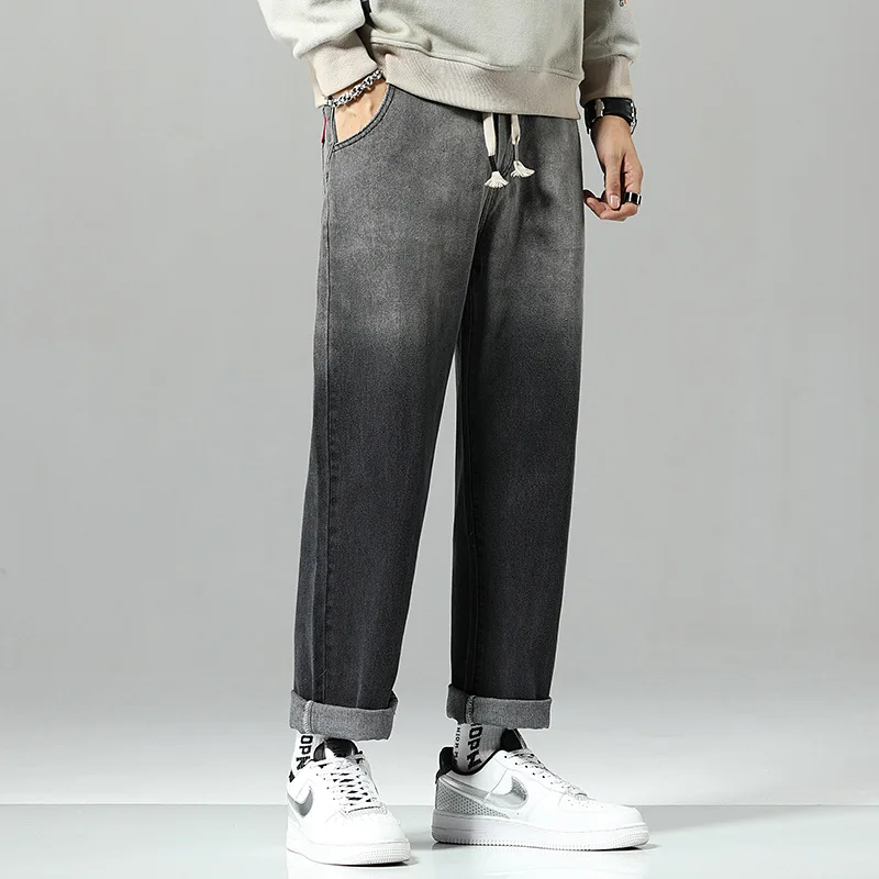 Men's Jeans Wide Leg Denim Cargo Loose Straight Baggy Hip Hop Streetwear Skateboard Neutral Fake Zippers Elastic Waist Trousers