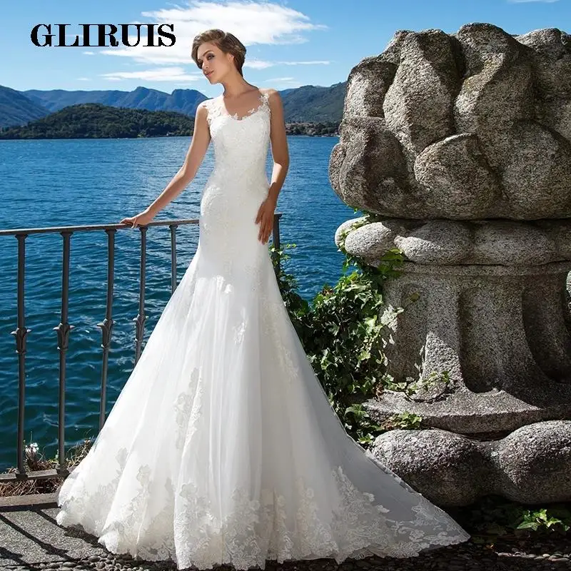 

Женское свадебное платье с юбкой годе, кружевное платье без рукавов со шлейфом в стиле бохо, 2022