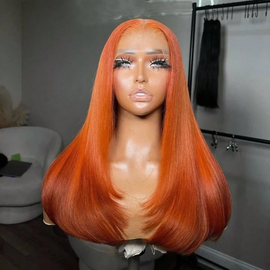 200% 34 Inch Straight Orange Ginger 13x4 Transparent Lace Frontal Wigs Human Hair For Women Pre Plucked With Baby Hair #350 6