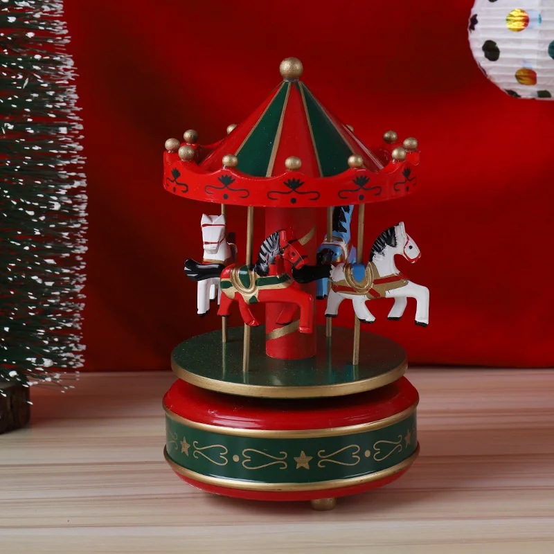 Caixas de música Merry-Go-Round para crianças, cavalo de madeira, carrossel rotunda, caixa musical, aniversário, presente de Natal, decoração, corda