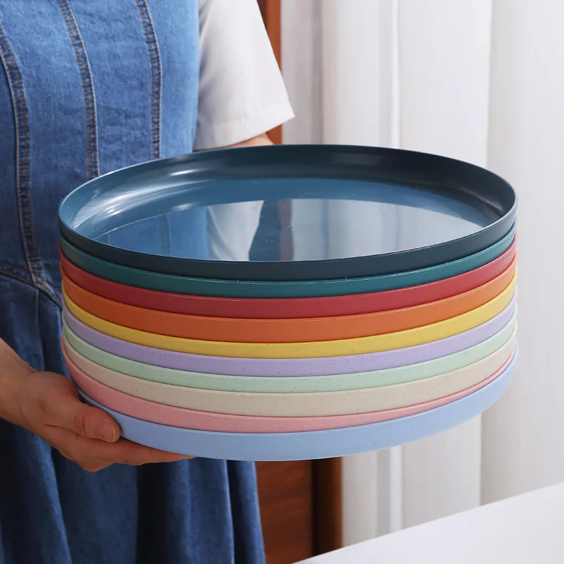 1/4pcs Lightweight Wheat Straw Flat Plates Unbreakable Plastic Dinner Plates Dinnerware Sets Adult Kids Student