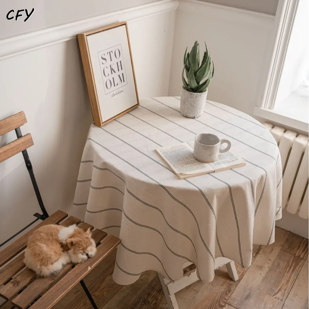 

American Cotton Linen Striped Tablecloth Round Tablecloth Table Cover Chicken Table Cloth Tea Table Cloth Circular Tablecloth