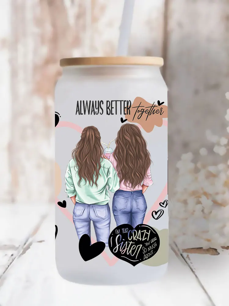 UV DTF Transfer Sticker Sisters girl for The 16oz Libbey Glasses Wraps Bottles Cup Can DIY Waterproof Decals D7901 dtf transfer sticker