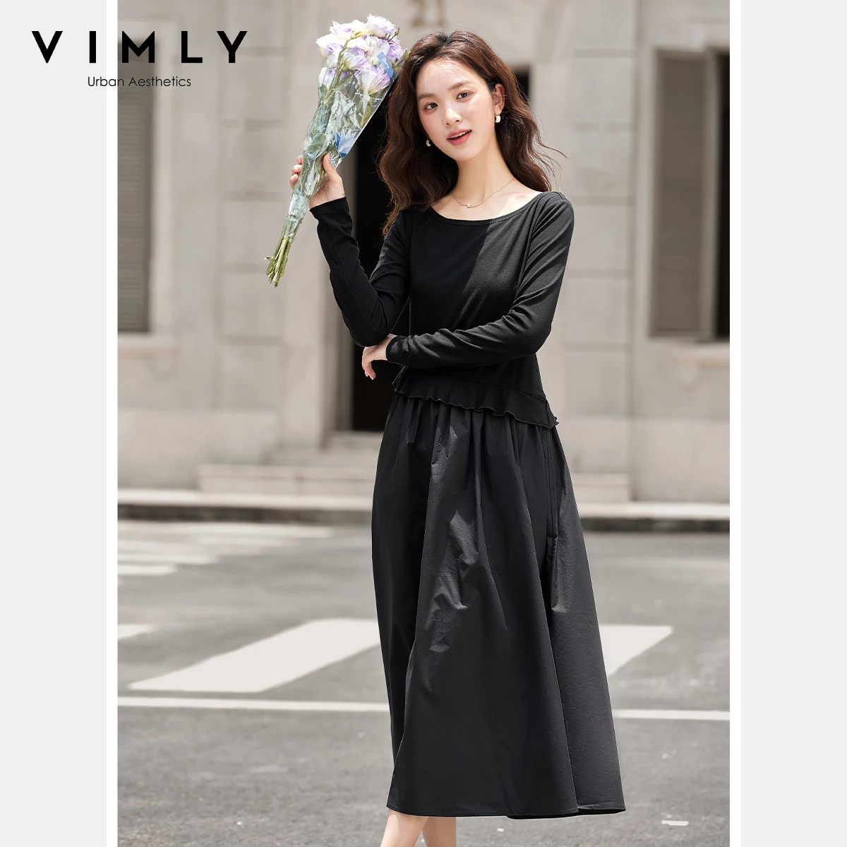 chinese dress ladies DB MOON Women Summer Casual Short Sleeve Dresses Empire Waist Dress with  Pockets (Black, S) at Amazon Women's Clothing store main image 0