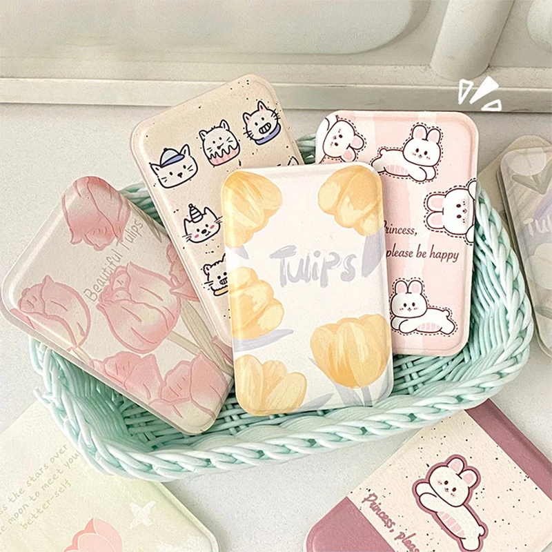 단색 PU 가죽 심플 데스크탑 메이크업 거울 휴대용 핸드헬드 메이크업 거울 접이식 학생용 컴팩트 귀여운 포켓 거울