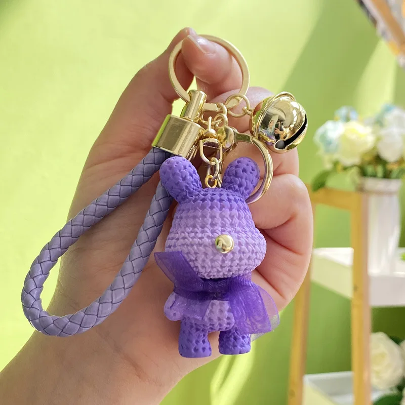 Cute Bear Key Chain Resin Bow Bell Rabbit Keychain Weaving Fashion Doll Bag  Pendant Holiday Car Key Ring For Girls Gift - Temu