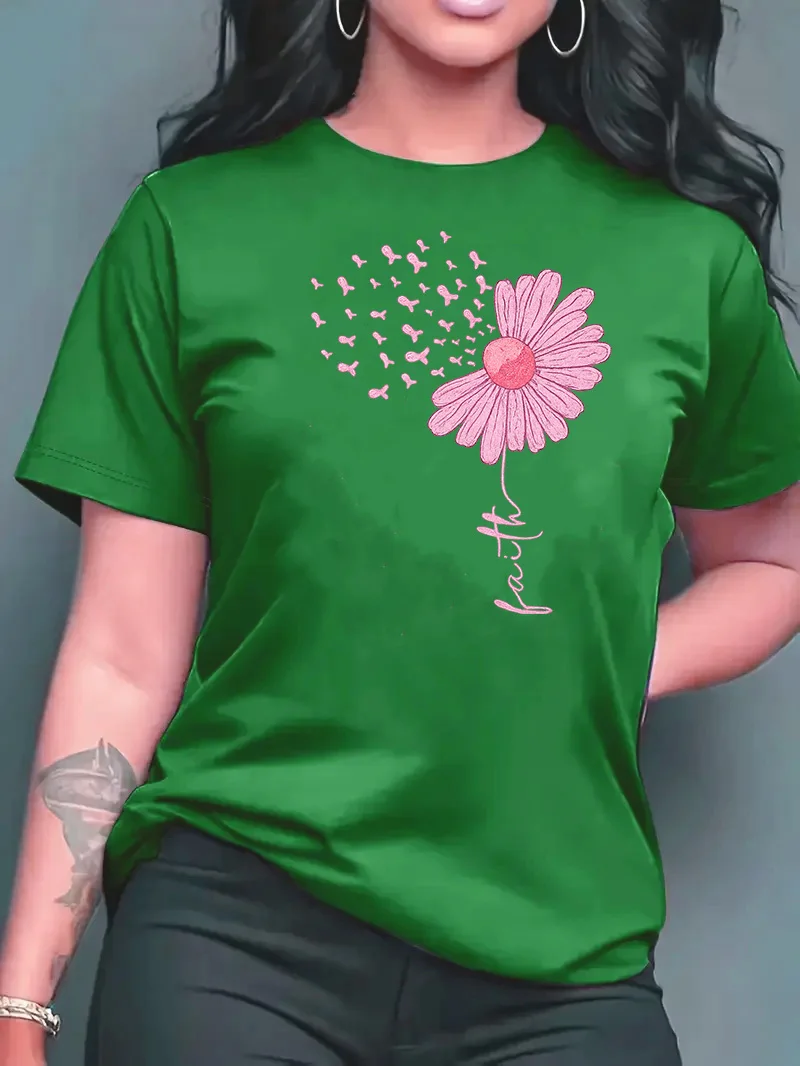 تي شيرت نسائي صيفي جديد 2026 بتصميم عصري فضفاض وبسيط ومتعدد الاستخدامات بطبعة الأم وياقة دائرية وأكمام قصيرة