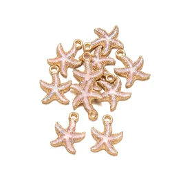 Set of 10 Seashell and Starfish Charms for DIY Jewelry Crafting and Accessory Making (Pink starfish)