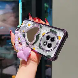 White Daisy Phone Case Set with Lanyard & Circular Stand - 3 Piece Bundle for Realme 12 5G (PURPLE)