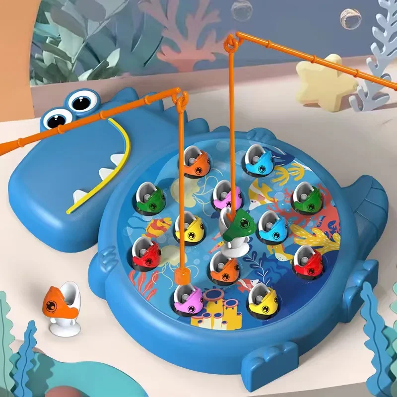 Dinosaur Simple Magnetic Fishing Toys Play Rod Game Toys Child Baby Montessori with Rod Kids Educational Rotating Gift Boy Girls 2