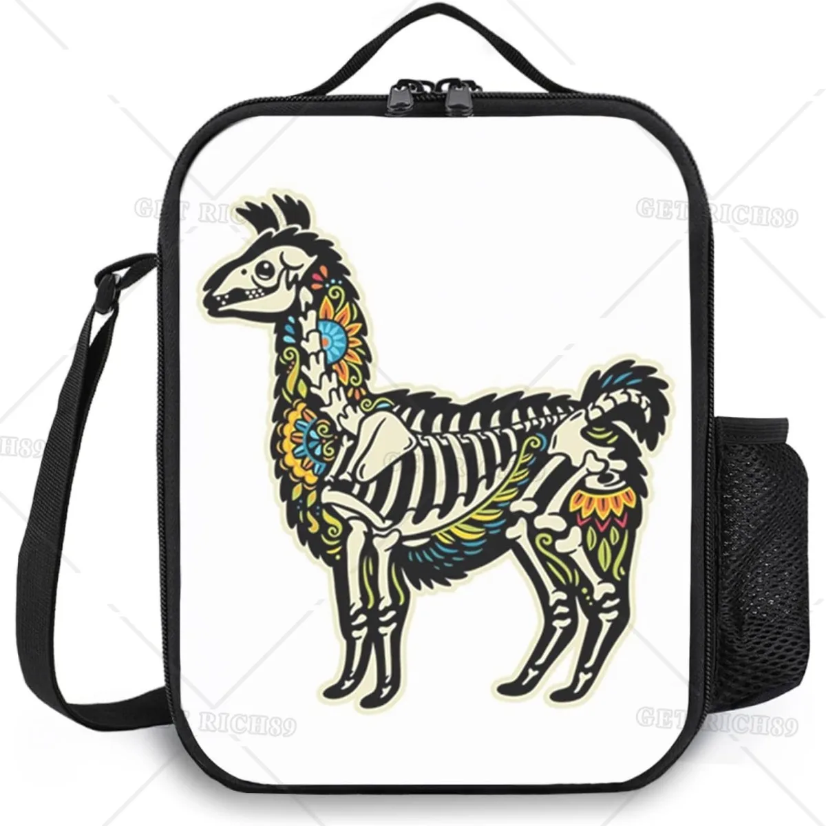 

Sugar Skull Alpaca Animal Skeleton Lunch Bag for Women Men Insulated Lunch Box Soft Cooler Tote Bags for Work Picnic or Travel