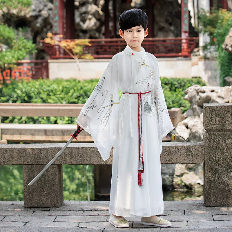 

Ancient Cosplay Boy White Crane Embroidery Hanfu Chinese Style Traditional Tang Dynasty Stage Wear