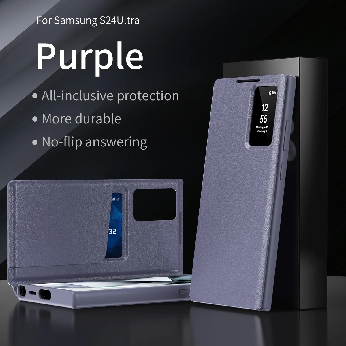 Deluxe Leather Smart Window Case with Anti-Knock Protection