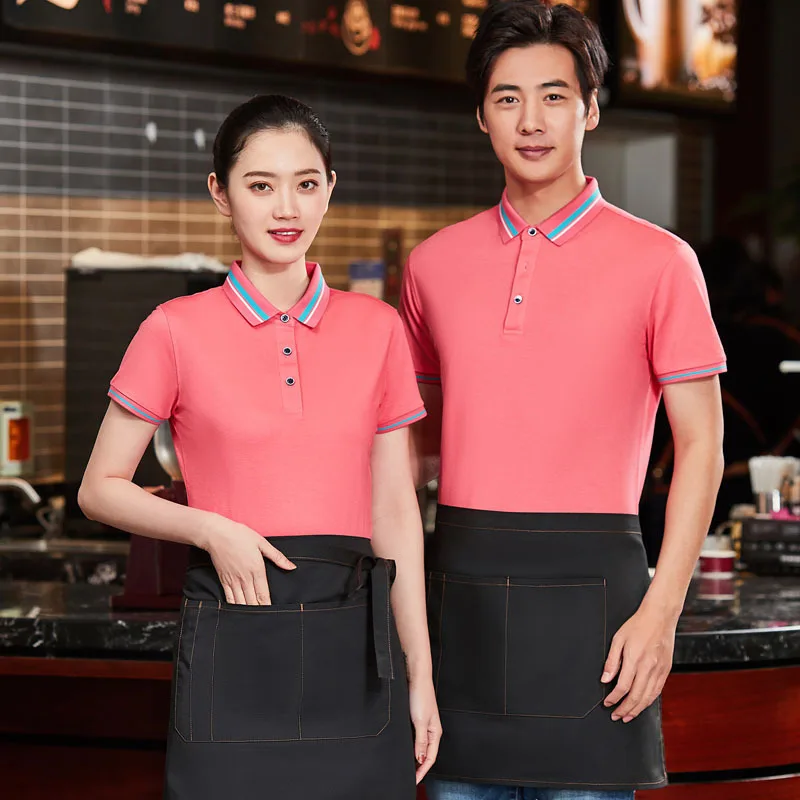 

Catering Waiter Workwear Short Sleeve Fast Food Milk Tea Hot Pot Barbecue Shop Fruit Supermarket Staff Workwear T-shirt Female T