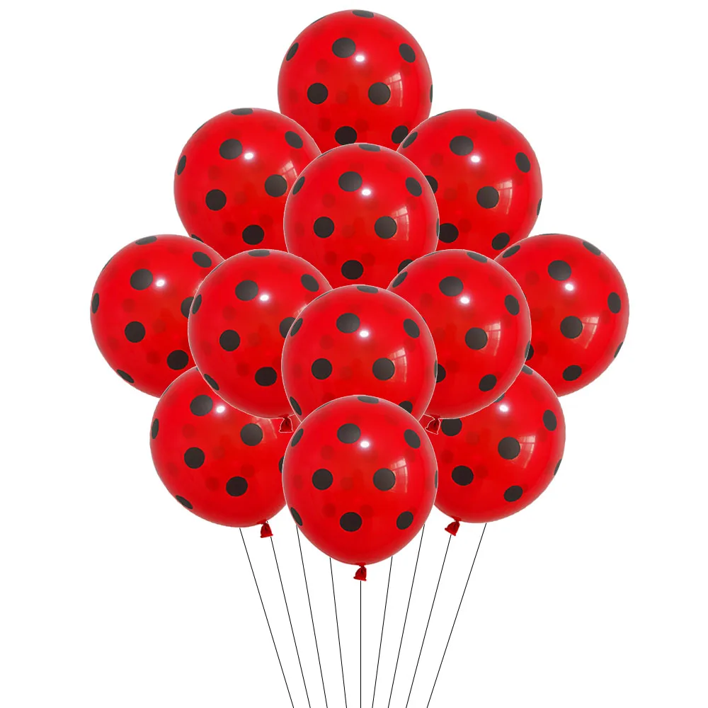 

12 Pcs 12 Inch Red Black Blue Green Polka Dot Latex Balloons Ladybug Birthday Party Decoration Baby Shower Girls Party Supplies