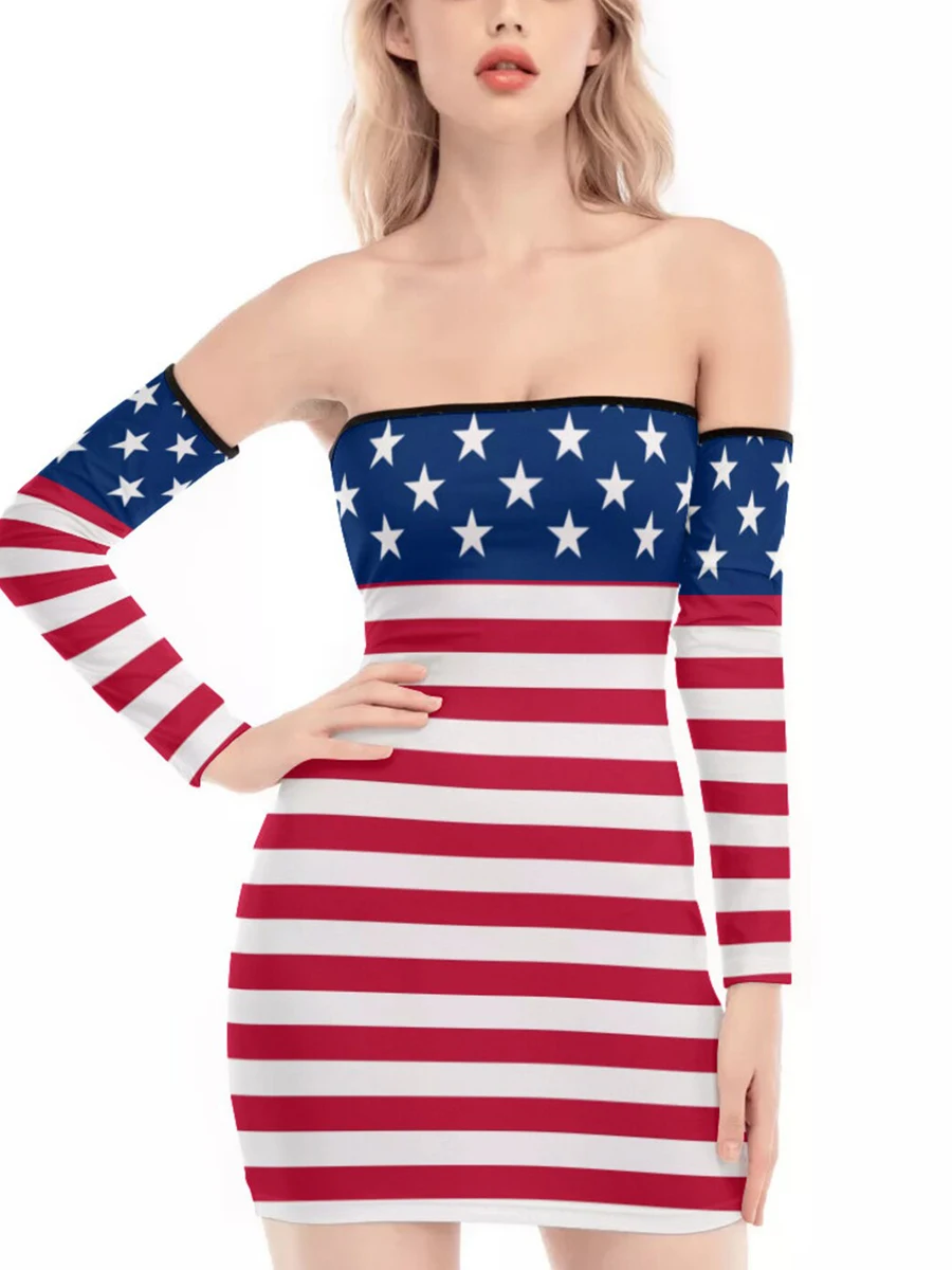 

Wilcliar Summer Mini Dress Women Bodycon Dress Stripe Stars Print Strapless Sexy Tube Dress 4th Of July Fairy Street Clothes