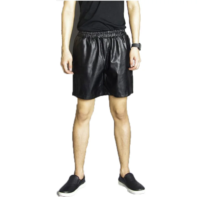 Men Soft Black Matte Faux Leather Straight Shorts Casual Loose Elastic PVC Trouser Night Club Sweat Pants 2024 Summer 3