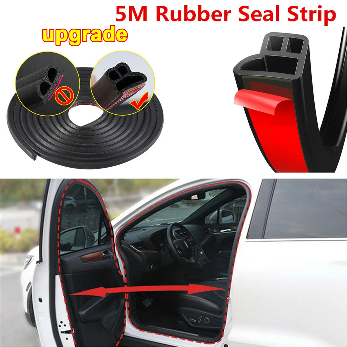 

5M L Shape Car Door Trunk Seal Strip Rubber Weather Strip Edge Moulding Trim Hidden Sealant Strip Weatherstrip
